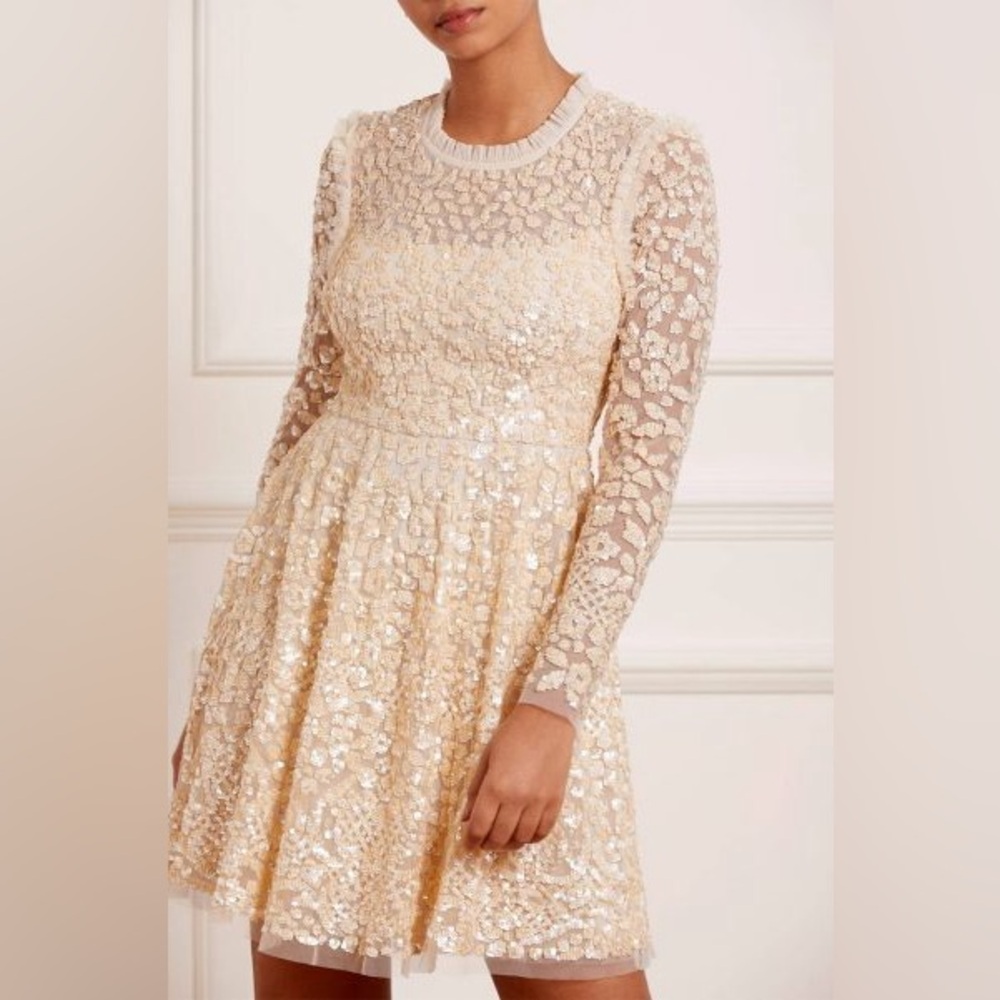 Needle & Thread Cream Sequin Lace Dress